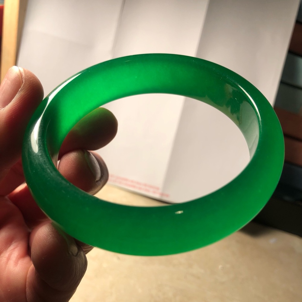 Genuine Natural 60- 62mm Green Jade Bangle Bracelet Real Natural A Green Jade ,